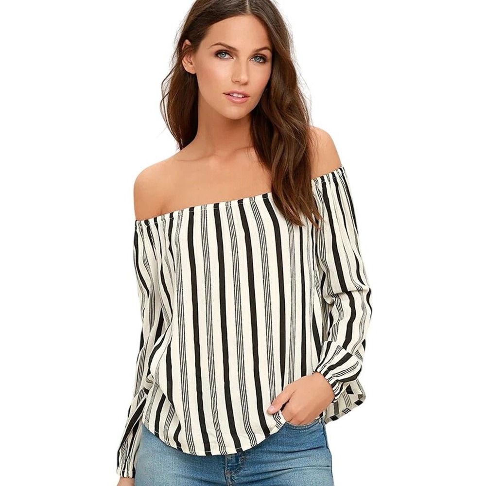Billabong‎ Striped Mi Amore Off-The-Shoulder Top Size Med Festival Casual Vacay